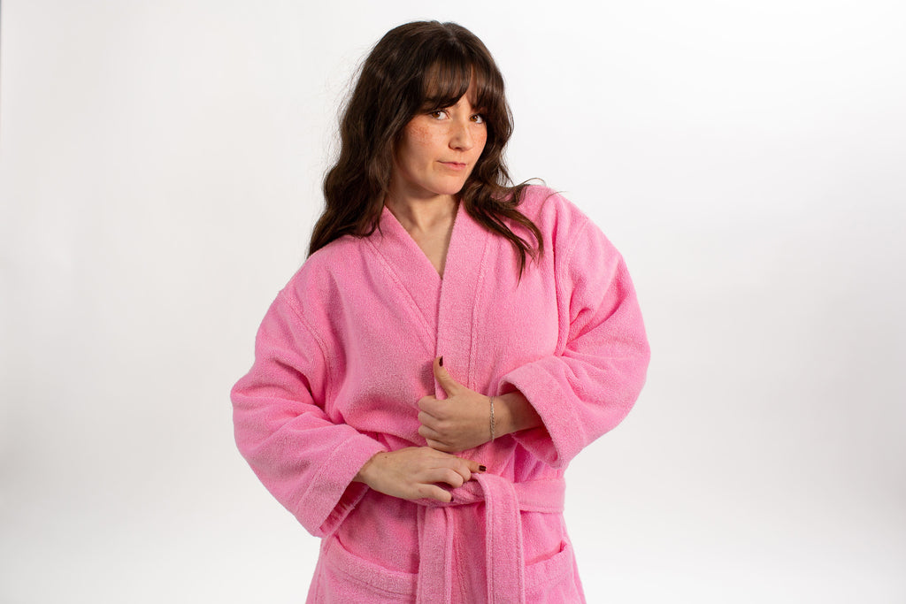 Soft pink terry cloth bathrobe by Miski (Size_XXS/XS)