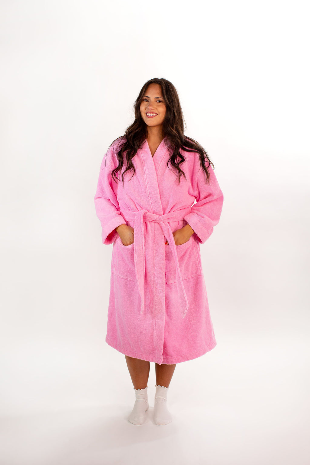 Soft pink terry cloth bathrobe by Miski (Size_L/XL)