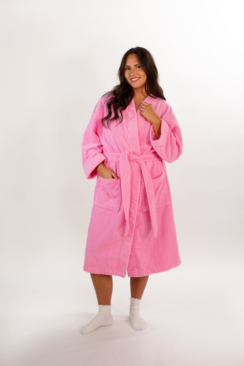 Soft pink terry cloth bathrobe by Miski (Size_L/XL)
