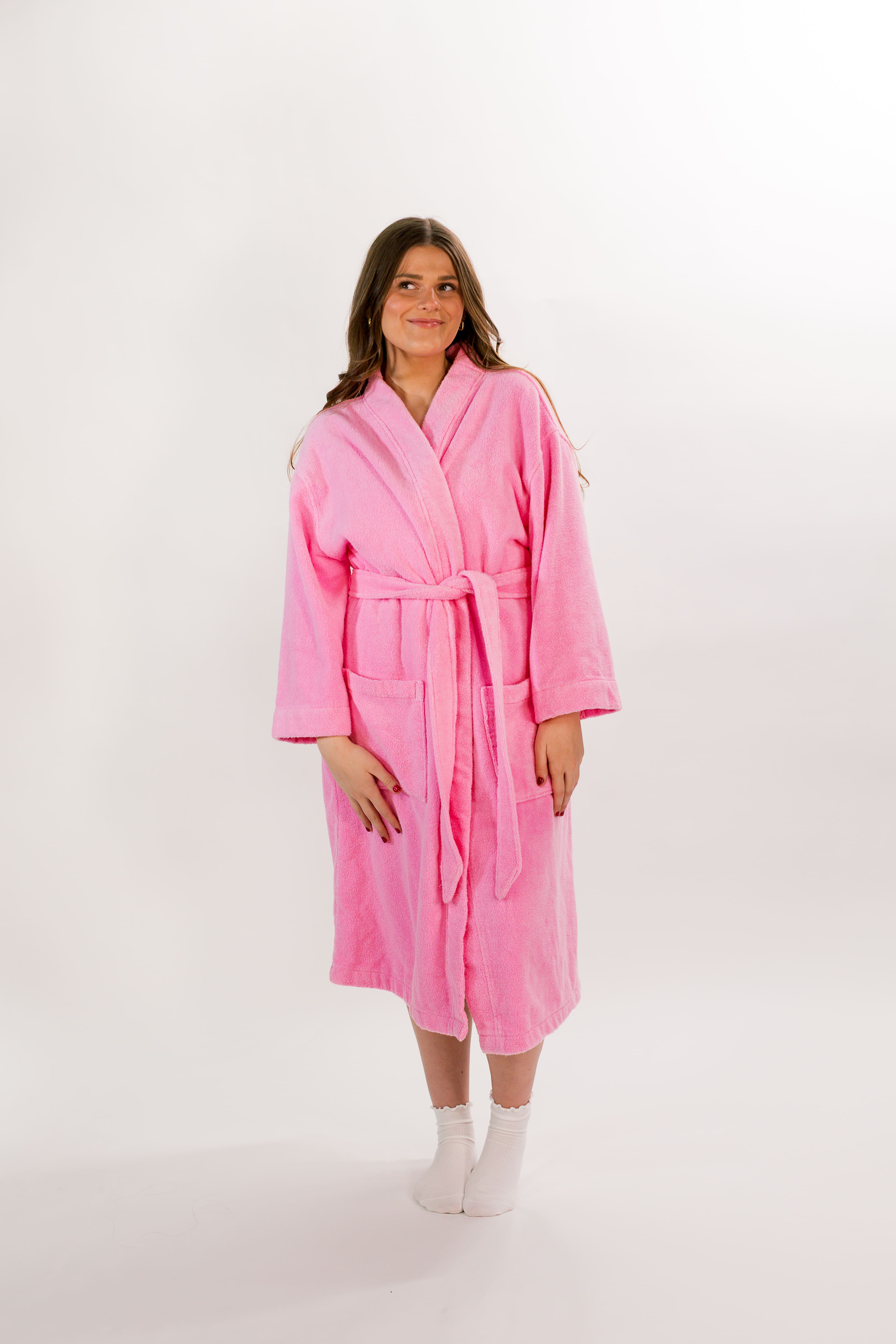 Soft pink terry cloth bathrobe by Miski (Size_L/XL)