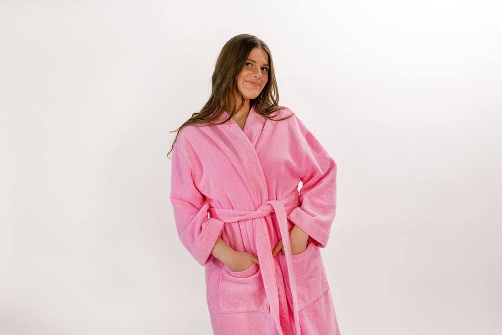 Soft pink terry cloth bathrobe by Miski (Size_L/XL)